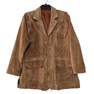 VTG Marilynn Traditions Men Suede Blazer Jacket Brown Large Coat Lined *READ*